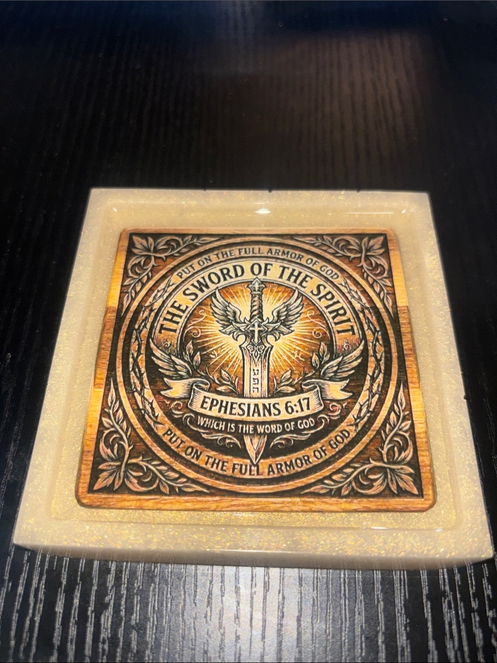 NORE’S NOVELTIES Single Handcrafted Square Decorative Beverage Coaster “SWORD”